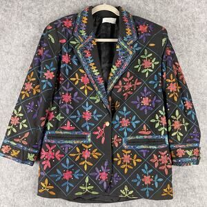 VTG Sandy Starkman Embroidered Blazer Womens Medium Floral Maximalist Artsy FLAW